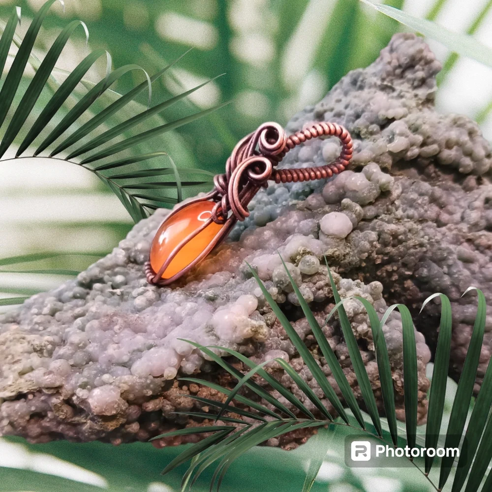 Handmade Wire Wrap Mexican Fire Opal Pendant - Picture 3 of 7